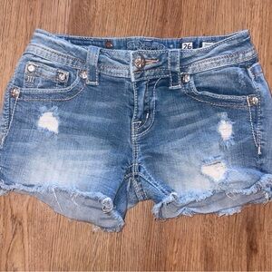 Miss Me Blue Distressed Jean Shorts